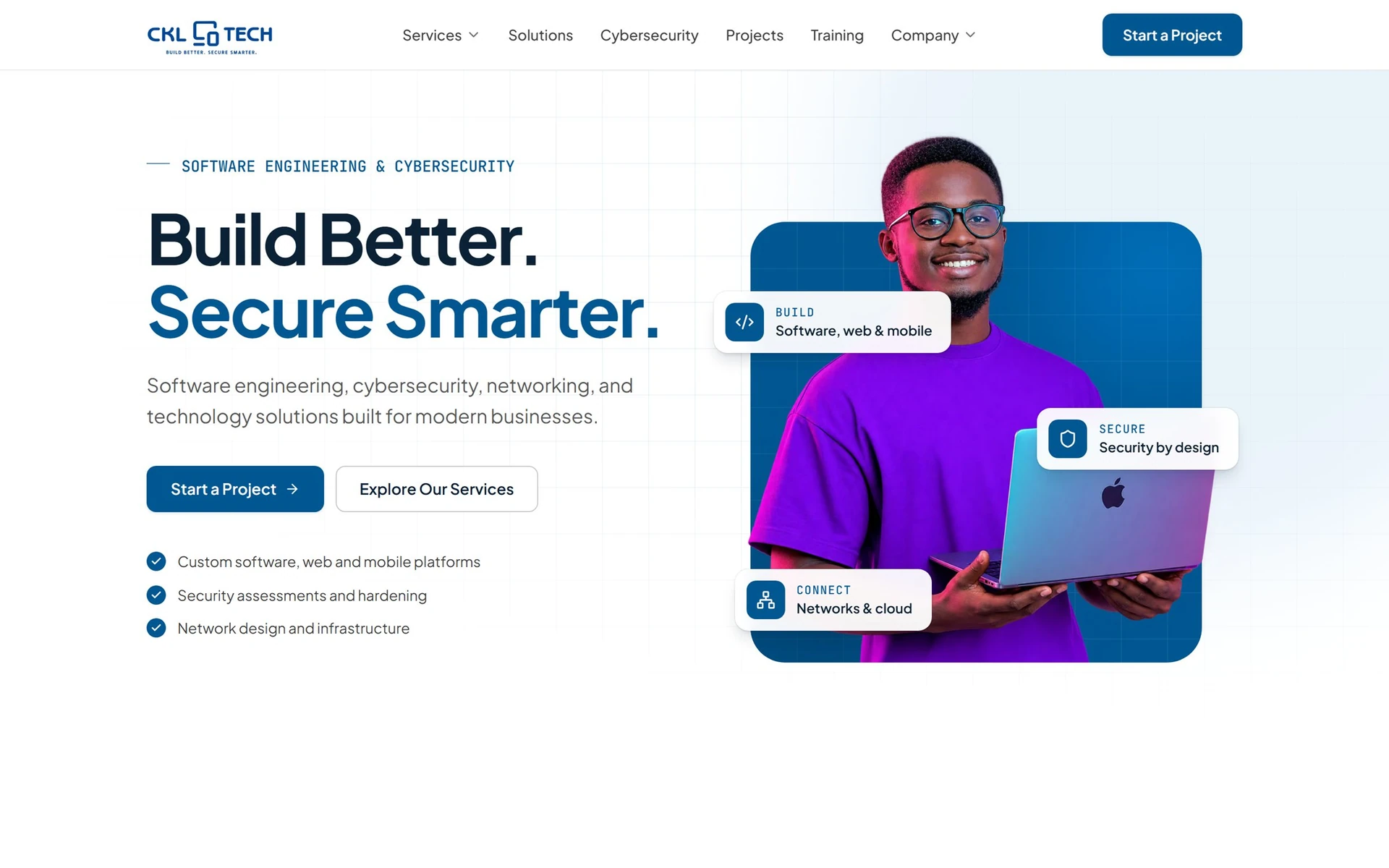 CKL TECHNOLOGIES website homepage on desktop