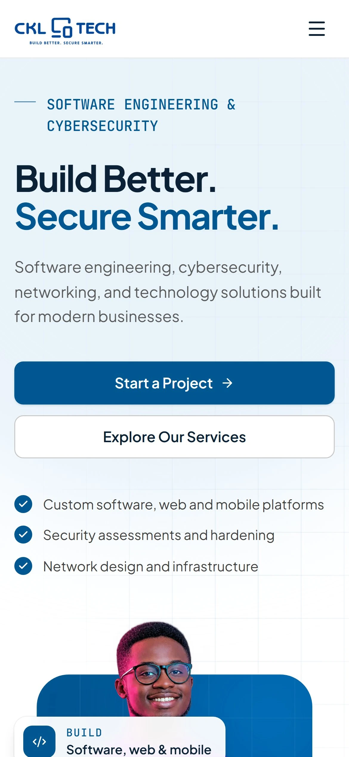 CKL TECHNOLOGIES website homepage on a phone